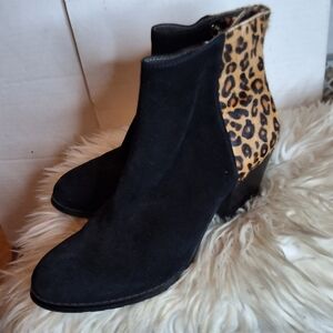 Sacha London Soft Black & Leopard Ankle Boots 8